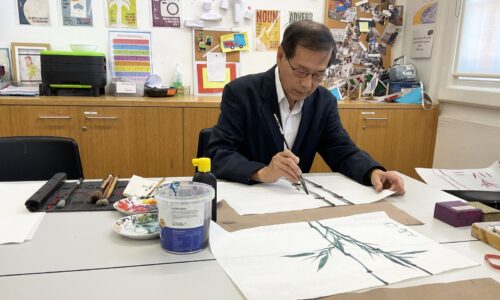 Thư pháp giao hòa với hội họa trong không gian thiền